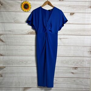 Ted Baker London Ellame Midi Dress Flutter Sleeve Twist Front Size 2